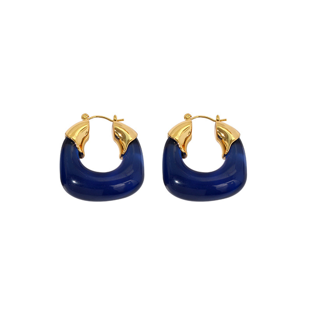 Blue Crystal & 18K Gold-Plated U-Shape Huggie Earrings