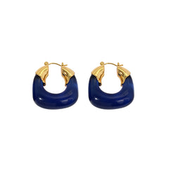 Blue Crystal & 18K Gold-Plated U-Shape Huggie Earrings