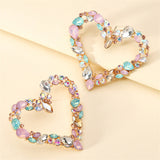 Pink Crystal & Cubic Zirconia Open Heart Statement Stud Earrings