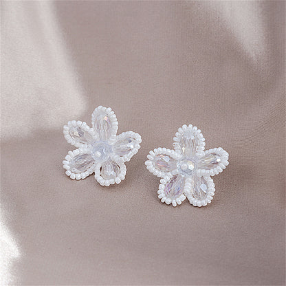 White Howlite and Crystal Silver-Plated Flower Stud Earrings, silver stud earrings for women, side view