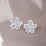 White Howlite & Crystal Silver-Plated Flower Stud Earrings