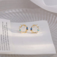 Blue Crystal & Cubic Zirconia 18k Gold-Plated Moon & Star Stud Earrings