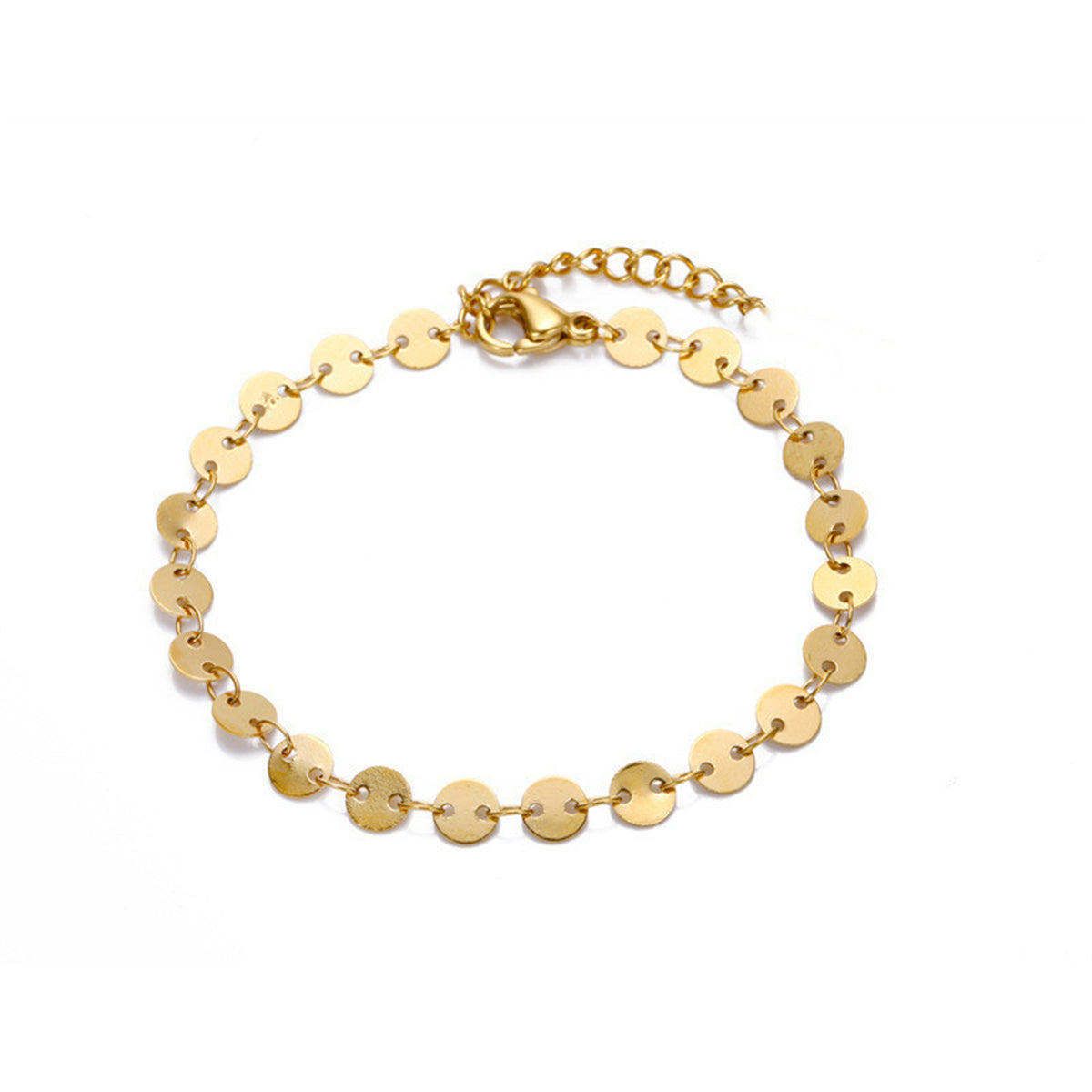 18K Gold-Plated Disc Mariner Chain Anklet, gold anklet bracelet, dainty minimalist design, side view