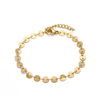 18K Gold-Plated Disc Mariner Chain Anklet, gold anklet bracelet, dainty minimalist design, side view