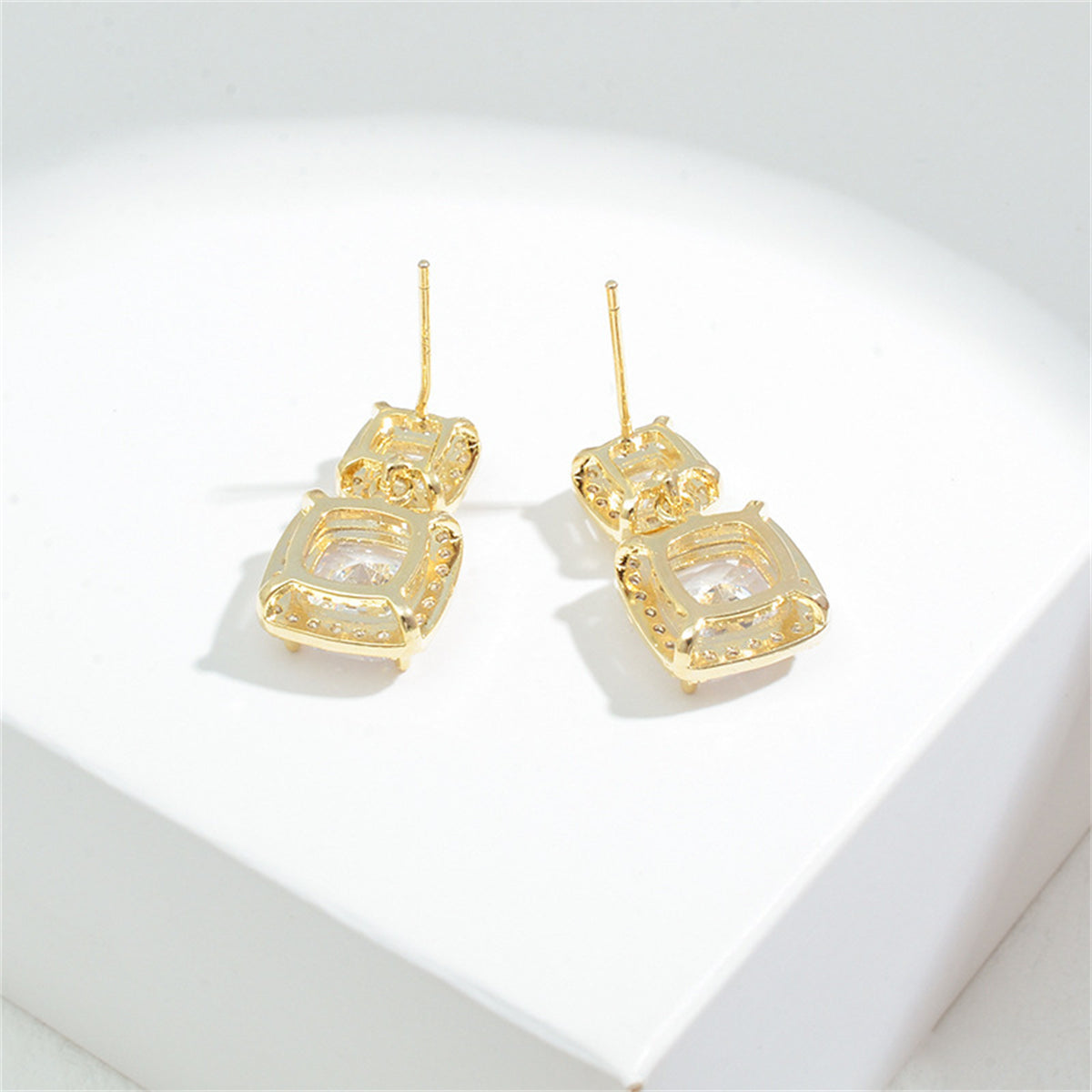 Cubic Zirconia & Crystal 18K Gold-Plated Double Cushion Drop Earrings