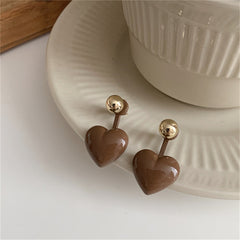 Coffee Enamel & 18K Gold-Plated Heart Ear Jackets