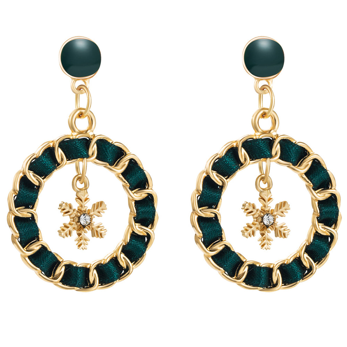Black Ribbon & Enamel 18K Gold-Plated Snowflake Drop Earrings