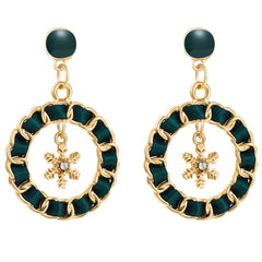 Black Ribbon & Enamel 18K Gold-Plated Snowflake Drop Earrings