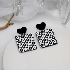 Black Acrylic Heart & Flower Earrings