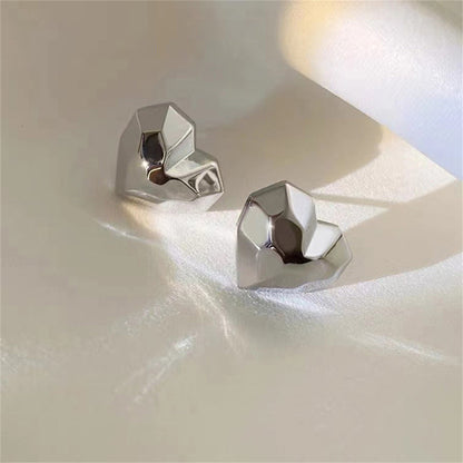 Silver-Plated Hammered Heart Stud Earrings, silver stud earrings for women, botanical inspired, detail close-up