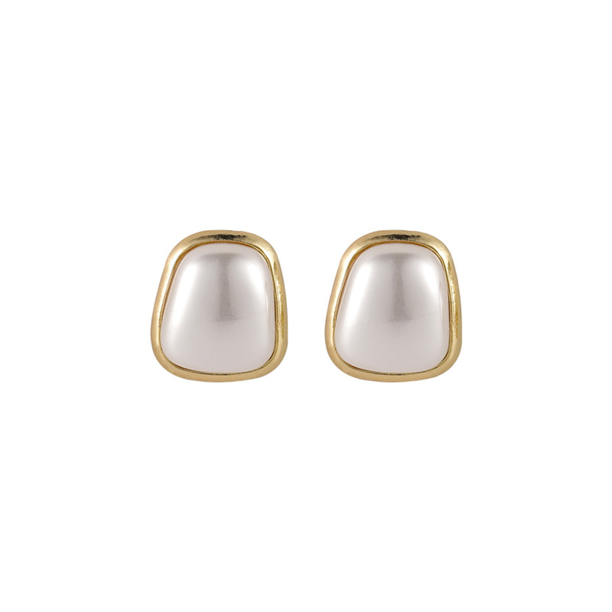 Pearl & 18K Gold-Plated Trapezoid Bezel Stud Earring