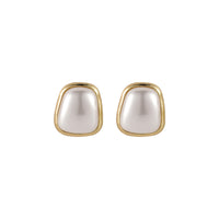 Pearl & 18k Gold-Plated Trapezoid Bezel Stud Earring