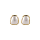 Pearl & 18k Gold-Plated Trapezoid Bezel Stud Earring