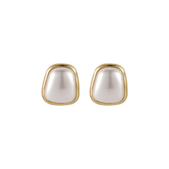 Pearl & 18K Gold-Plated Trapezoid Bezel Stud Earring