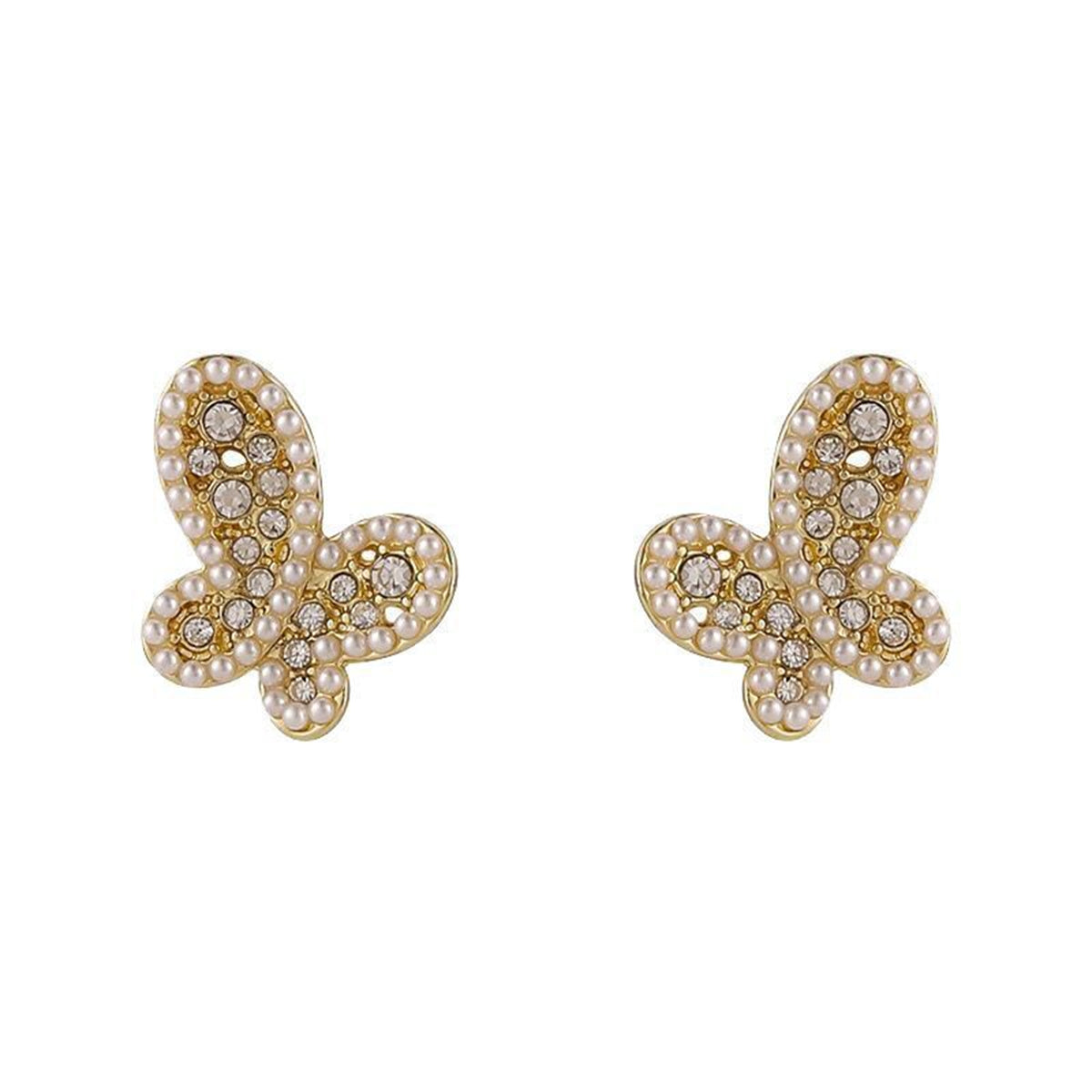 Pearl and Cubic Zirconia Butterfly Stud Earrings, stud earrings for women, elegant gift for her, front view