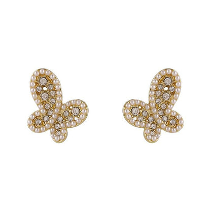 Pearl and Cubic Zirconia Butterfly Stud Earrings, stud earrings for women, elegant gift for her, front view