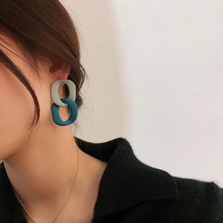 Teal Green & Seafoam Enamel Tiered Curb Chain Drop Earrings