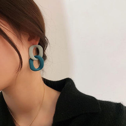 Teal Green and Seafoam Enamel Tiered Curb Chain Drop Earrings, drop earrings for women, lifestyle look
