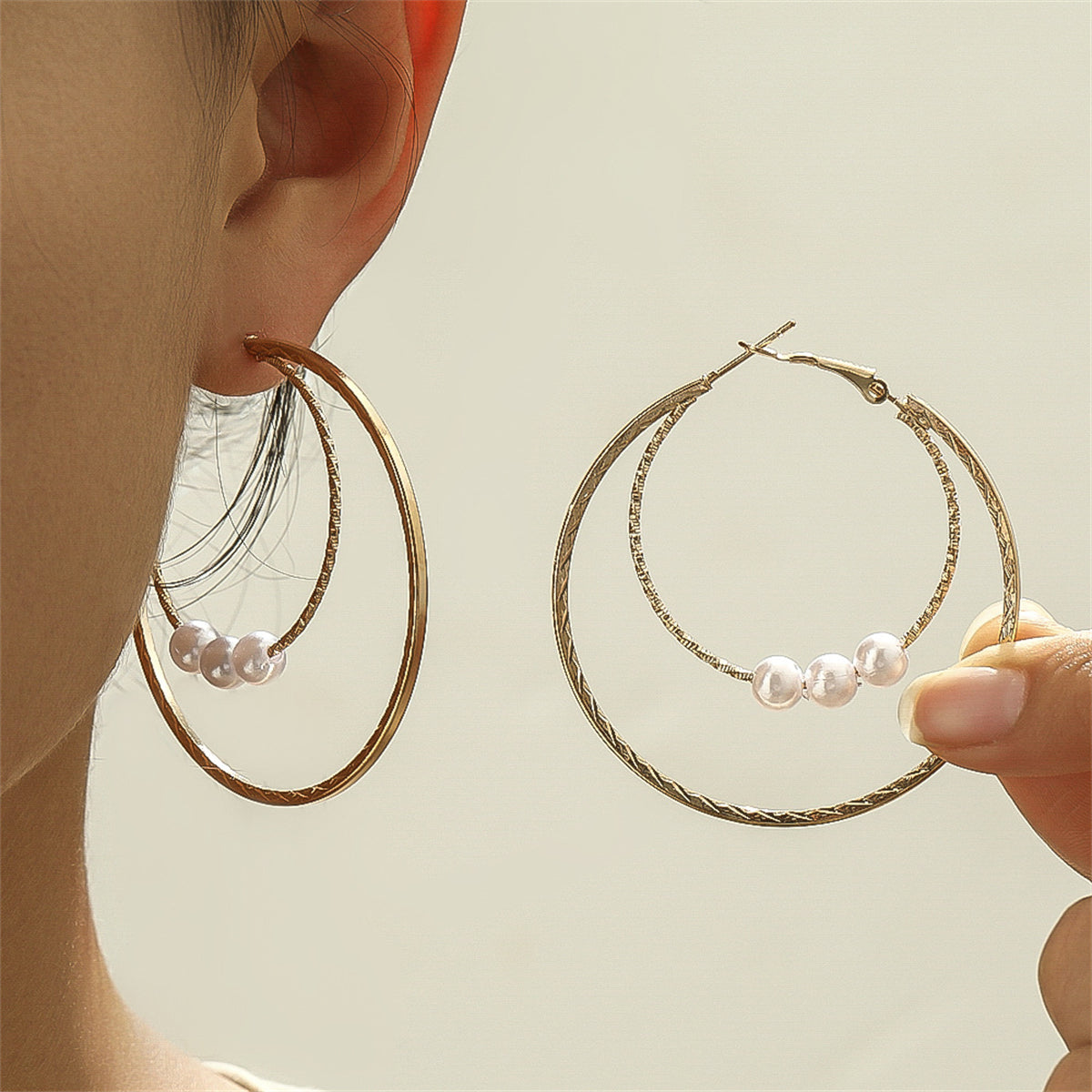 Pearl & 18K Gold-Plated Double Hoop Earrings