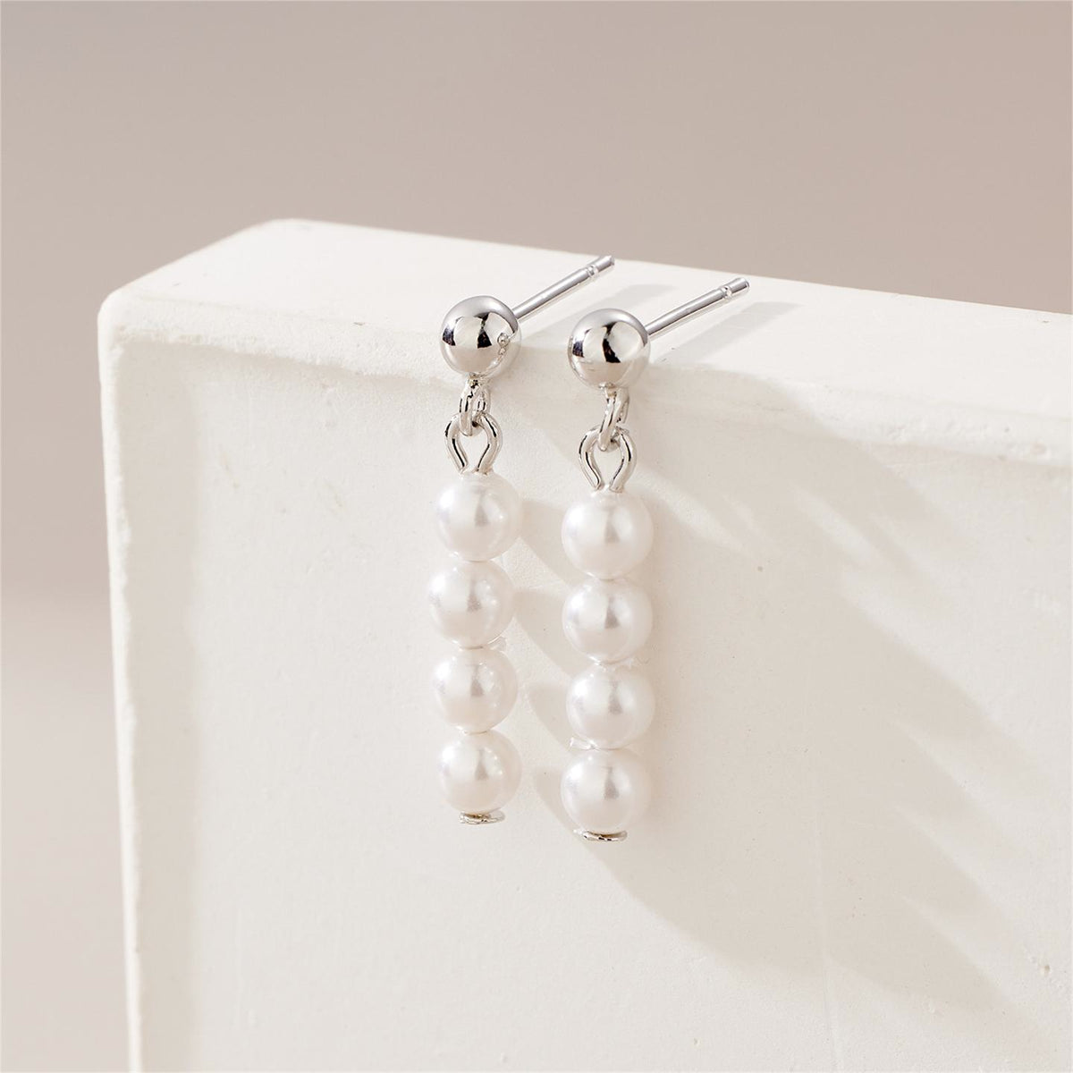 Pearl & Silver-Plated Line Drop Earrings