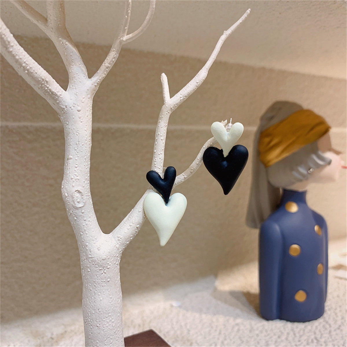 Black & White Double Heart Drop Earrings