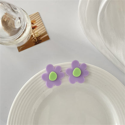 Lavender and Green Floral Stud Earrings, stud earrings for women, everyday style, side view