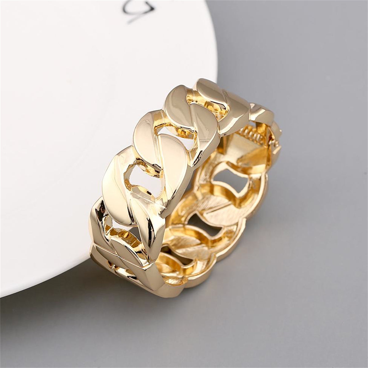 18K Gold-Plated Curb-Chain Bangle, gold bangle bracelet, dainty minimalist design, side view