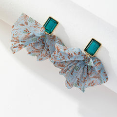 Blue Crystal & Polyster 18K Gold-Plated Bow Drop Earrings
