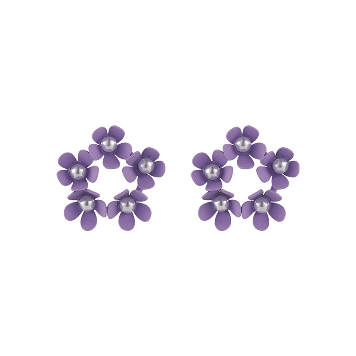 Pearl & Blue Enamel Floral Garland Stud Earrings