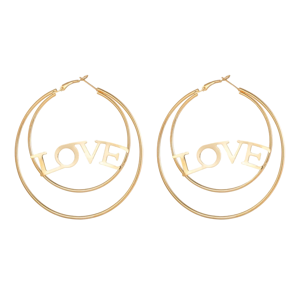 18K Gold-Plated 'Love' Openwork Layered Circle Hoop Earrings - Street Region