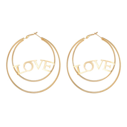 18K Gold-Plated 'Love' Openwork Layered Circle Hoop Earrings - Street Region