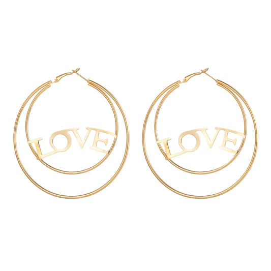 18K Gold-Plated 'Love' Openwork Layered Circle Hoop Earrings - Street Region