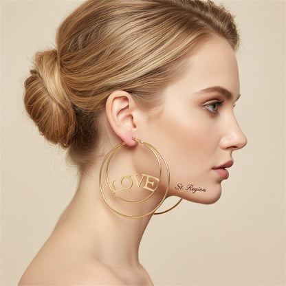 18K Gold-Plated 'Love' Openwork Layered Circle Hoop Earrings - Street Region