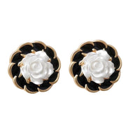 White & Black Camellia Stud Earrings