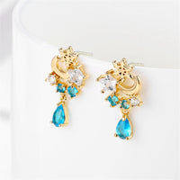 Blue Crystal & Cubic Zirconia 18k Gold-Plated Celestial Cluster Drop Earrings