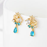 Blue Crystal & Cubic Zirconia 18k Gold-Plated Celestial Cluster Drop Earrings