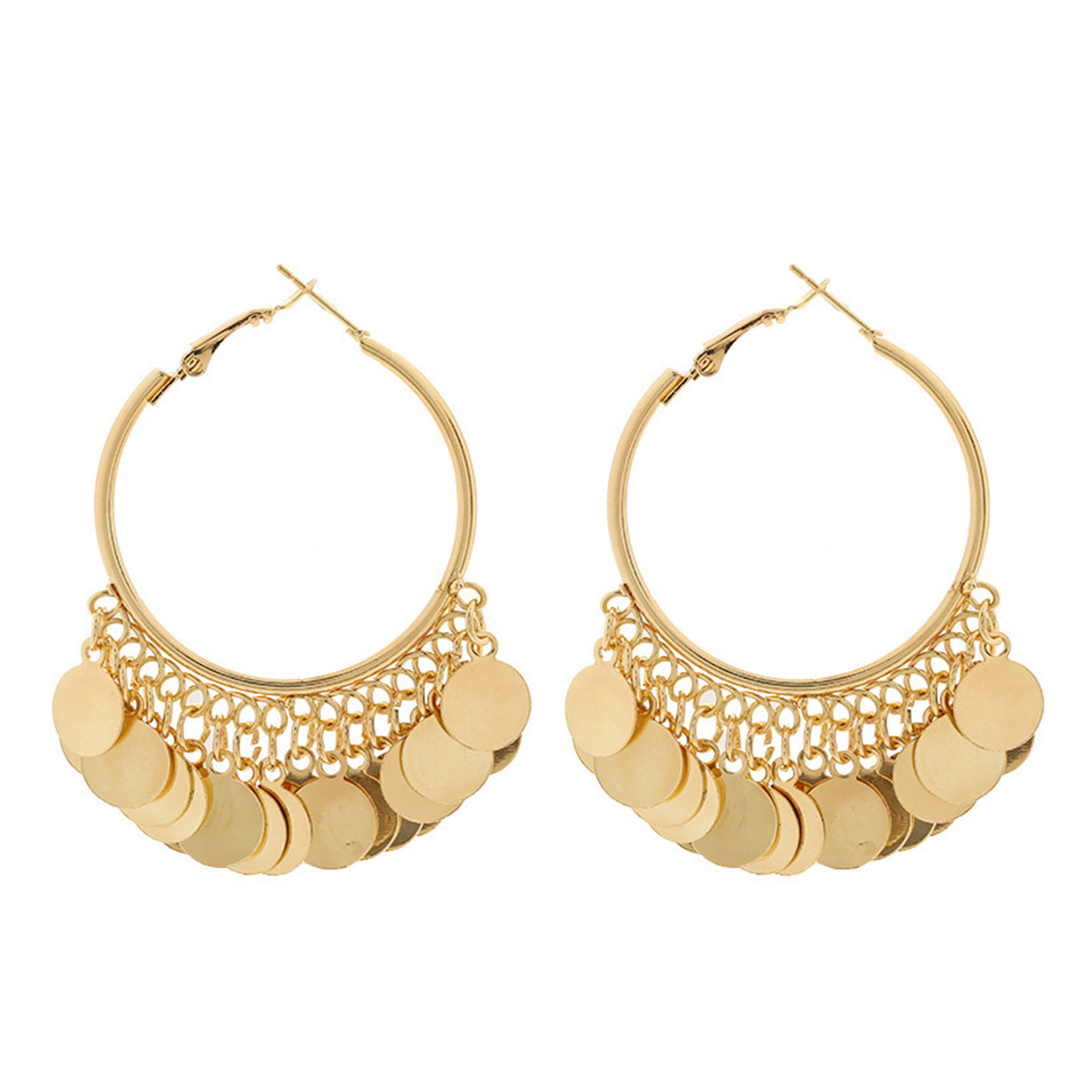 18K Gold-Plated Disc Tassel Huggie Earrings, gold huggie earrings, everyday style, styled look