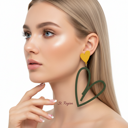 Yellow & Green Enamel Mismatching Heart Dangle Earring - Street Region