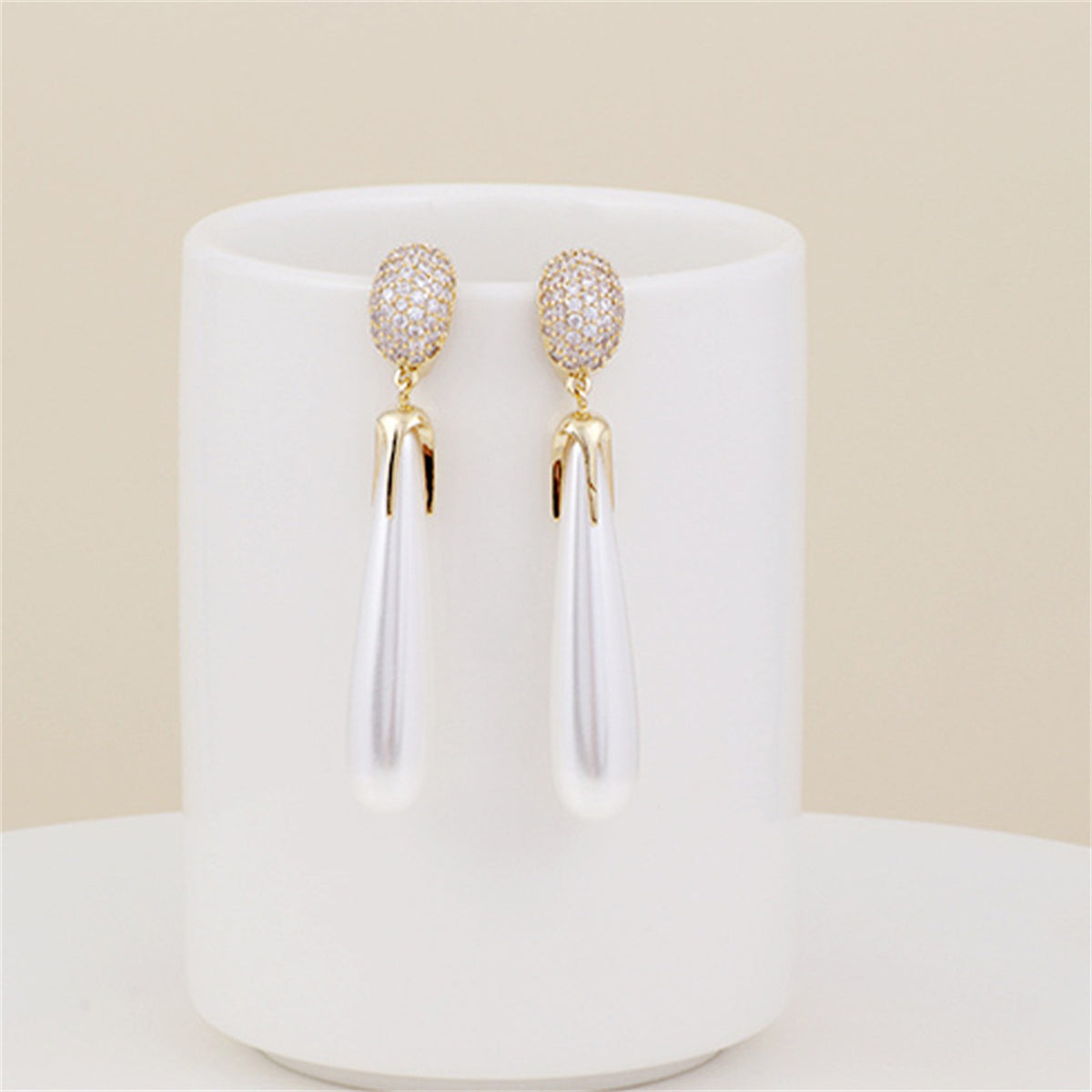 Cubic Zirconia and Pearl 18K Gold-Plated Drop Earrings, gold drop earrings for women, vintage-inspired design, side view