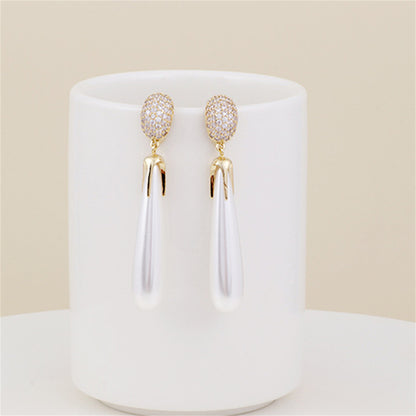 Cubic Zirconia and Pearl 18K Gold-Plated Drop Earrings, gold drop earrings for women, vintage-inspired design, side view