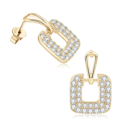 Cubic Zirconia and 18K Gold-Plated Square Drop Earrings, gold drop earrings for women, lifestyle look