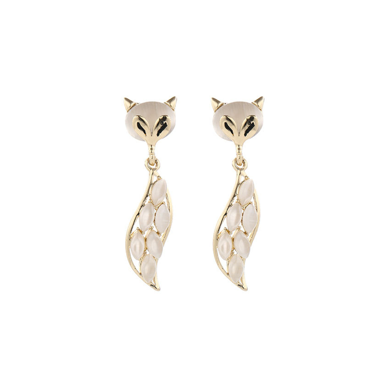 Cats Eye & 18K Gold-Plated Fox Drop Earrings