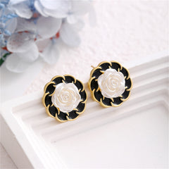 White & Black Camellia Stud Earrings