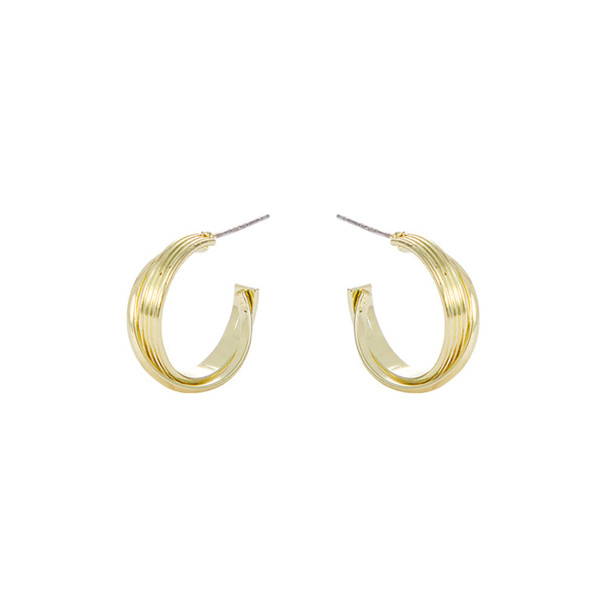 18K Gold-Plated Stripe Huggie Earrings, gold huggie earrings, dainty minimalist design, front view