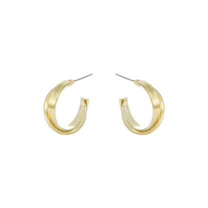 18K Gold-Plated Stripe Huggie Earrings, gold huggie earrings, dainty minimalist design, front view