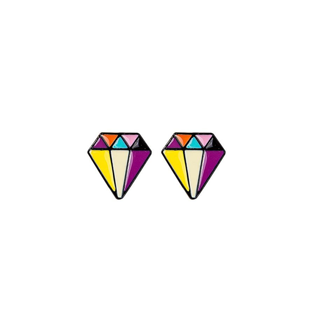 Yellow and Purple Multicolor Diamond-Shape Stud Earrings, stud earrings for women, everyday style, styled look