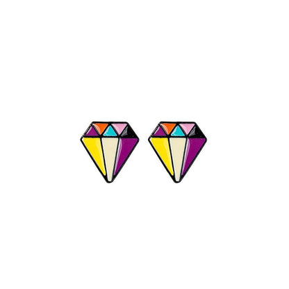 Yellow and Purple Multicolor Diamond-Shape Stud Earrings, stud earrings for women, everyday style, styled look