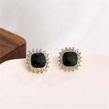 Black Crystal & 18k Gold-Plated Square Halo Stud Earrings