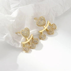 Cubic Zirconia & 18K Gold-Plated Heart Tassel Ear Jackets