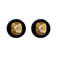 Black Enamel & 18k Gold-Plated Hammered Round Stud Earrings